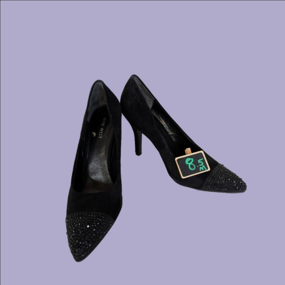 Shoes Nine West Black Embellished With Crystals 3 Inch Heels Size 8.5 M
